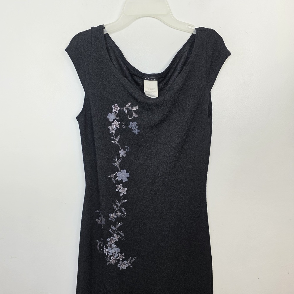 Vintage Ecru Black Purple Floral Whimsygoth Gothic Dark Romantic Maxi Dress Sz M - Picture 3 of 8